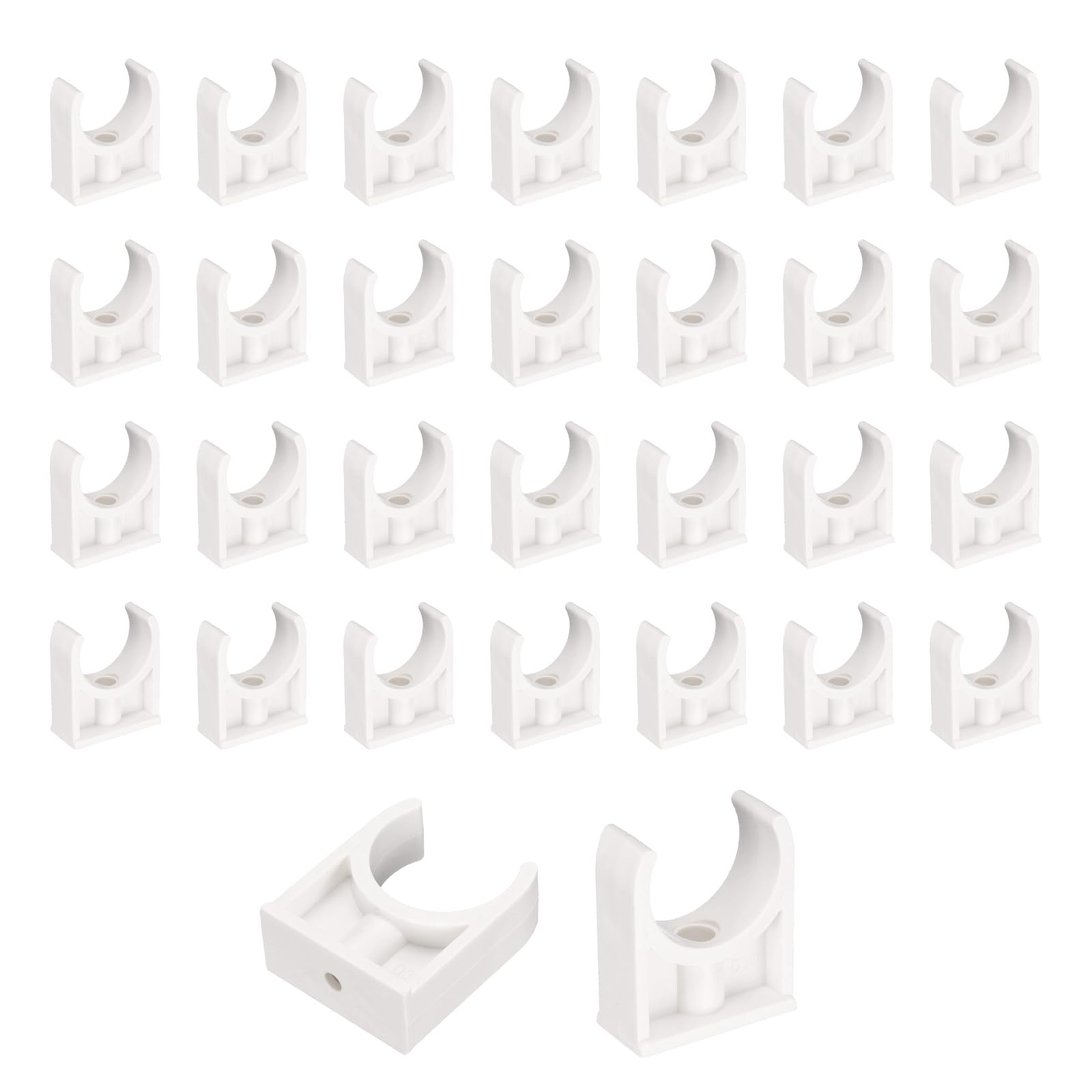 Sourcing Map 40 Pcs PVC Water Pipe Clamps, 32mm ID U-Shaped White Pipe Clips for 1" Water Pipe Tubing Hose TV Trays Hanger Support