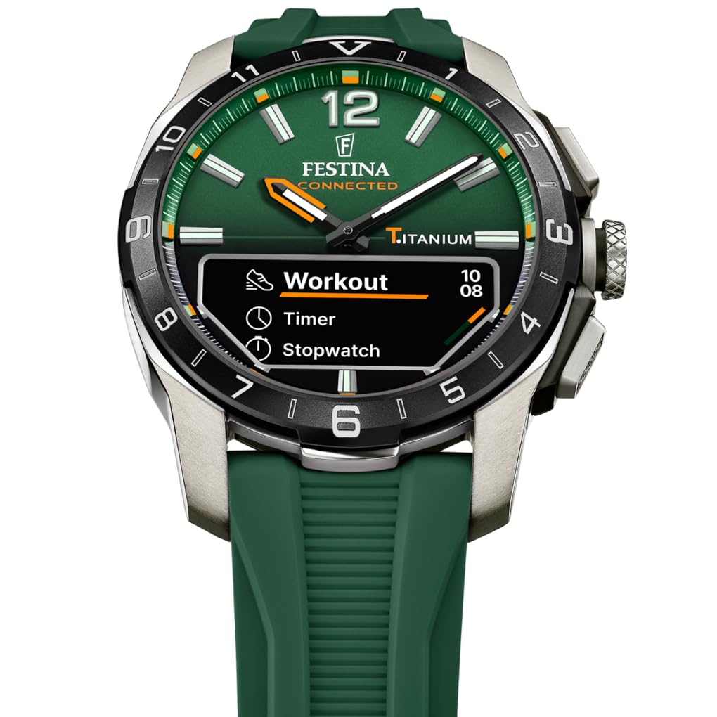 Festina Reloj Inteligente Hombre Híbrido Connected D de Caucho Verde - Analógico Inteligente F23000 - Control Música, Cuenta Pasos, Notifica y Rechaza Llamadas - hasta 10 Días de Batería