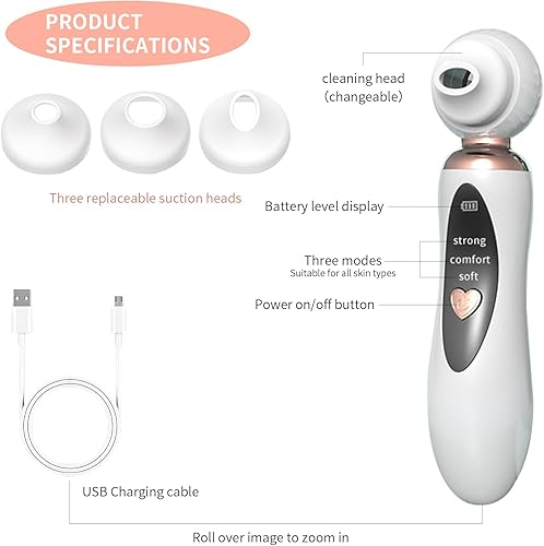 Miniatura 6 de 2025 - Aspiradora de poros para eliminar puntos negros, limpiador de poros facial recargable visual, 3 succiones de silicona suave, 3 sondas, kit
