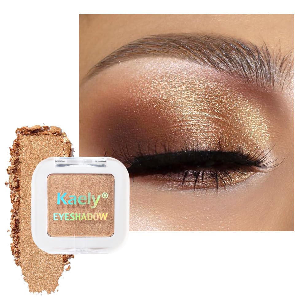 Kaely Pressed Single Eyeshadow Makeup, Golden Shimmer Highly Pigmented Monochrome Eye Shadow Palette, Waterproof Neutral Powder Mini Eyeshadow,