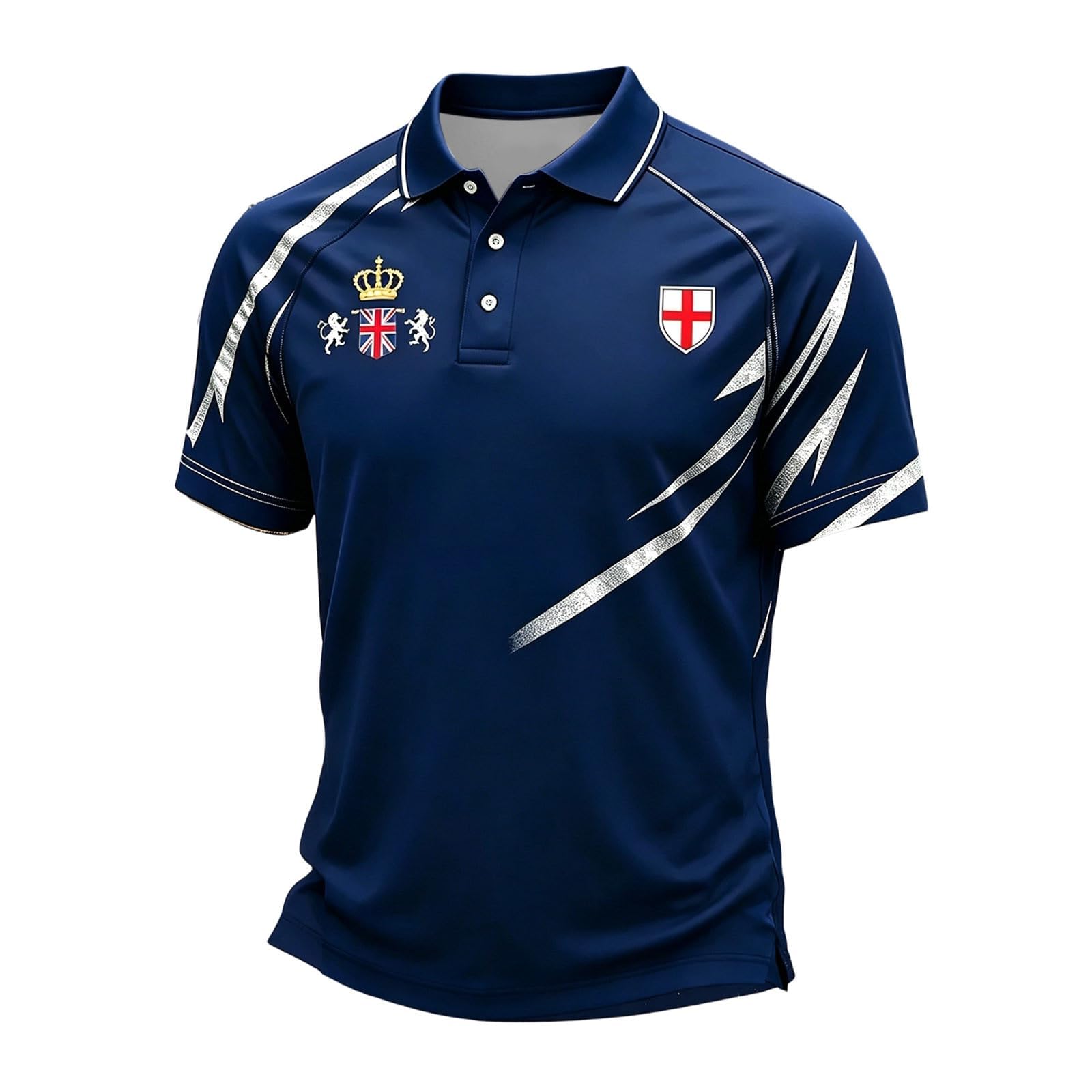 England Football Shirts National Flag Print Polo Shirt World Cup Lion Print Britain Short Sleeve T Shirt Stretch Regular Fit Sport Top for Soccer Supporter Navy XXXXL