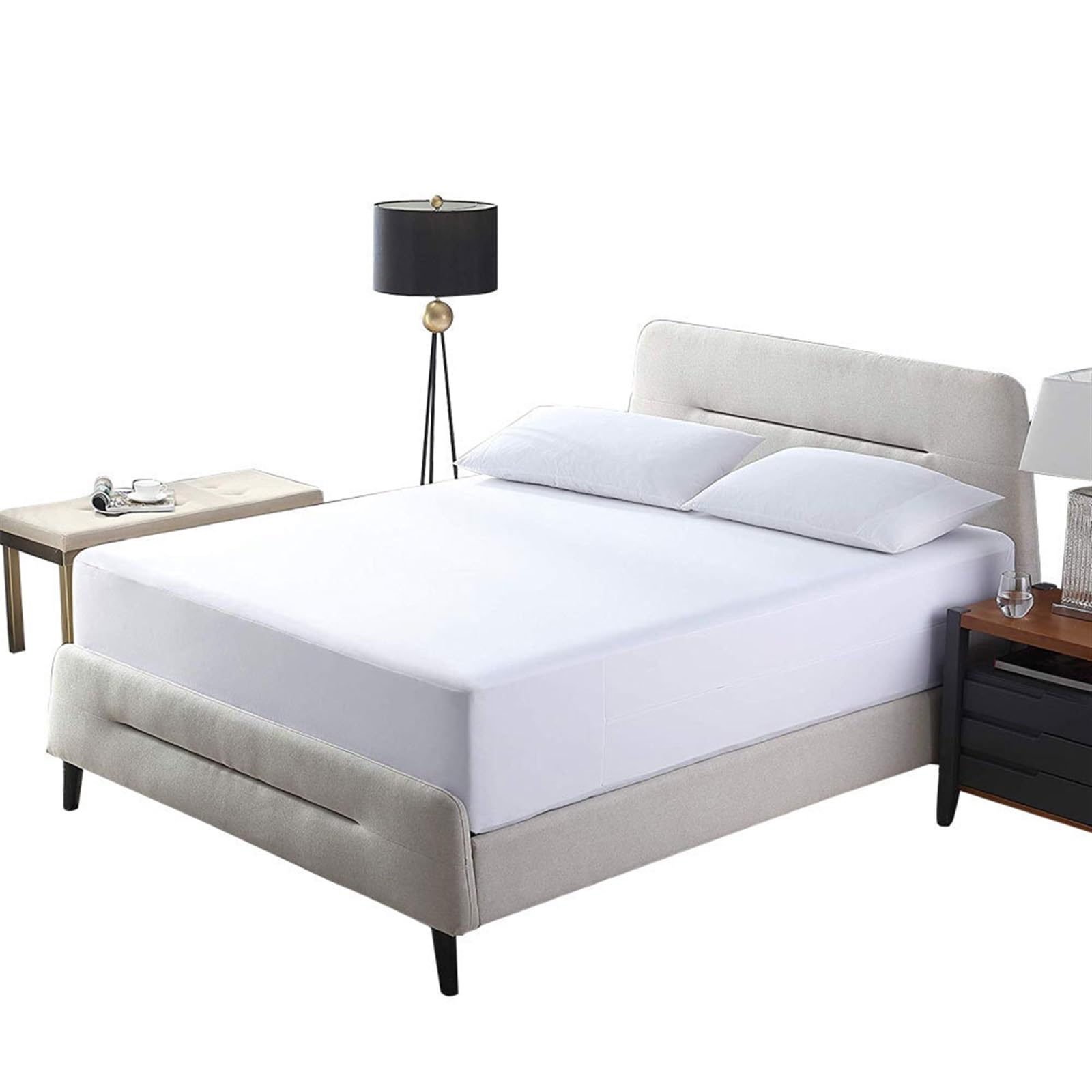 Cubrecolchón Impermeable Sábana Impermeable de Color sólido, Cubierta de colchón Impermeable, Protector Ajustado for Cama Cubre Colchon(White,200x200x30cm)