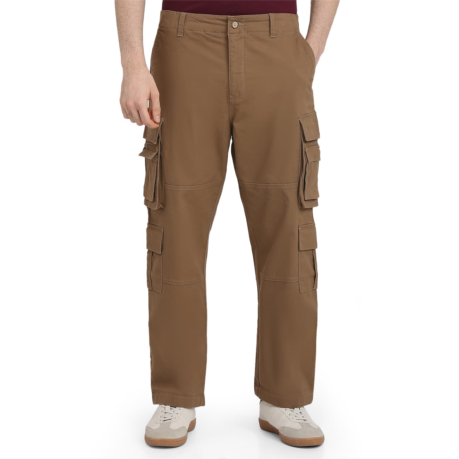 Men Cargo Fit Solid Pattern Cotton Blend Flat Front Casual Trouser-image-48