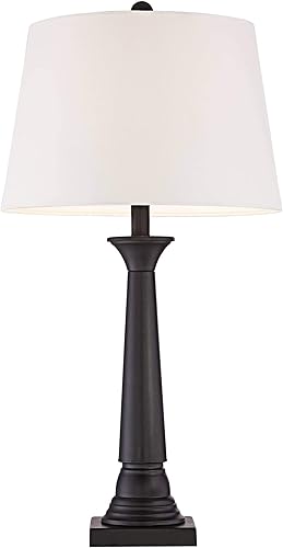 Miniatura 7 de 360 Lighting Dolbey - Juego de 2 lámparas de mesa rústicas de granja de 28 pulgadas de alto, columna cónica de bronce profundo, pantalla de tambor
