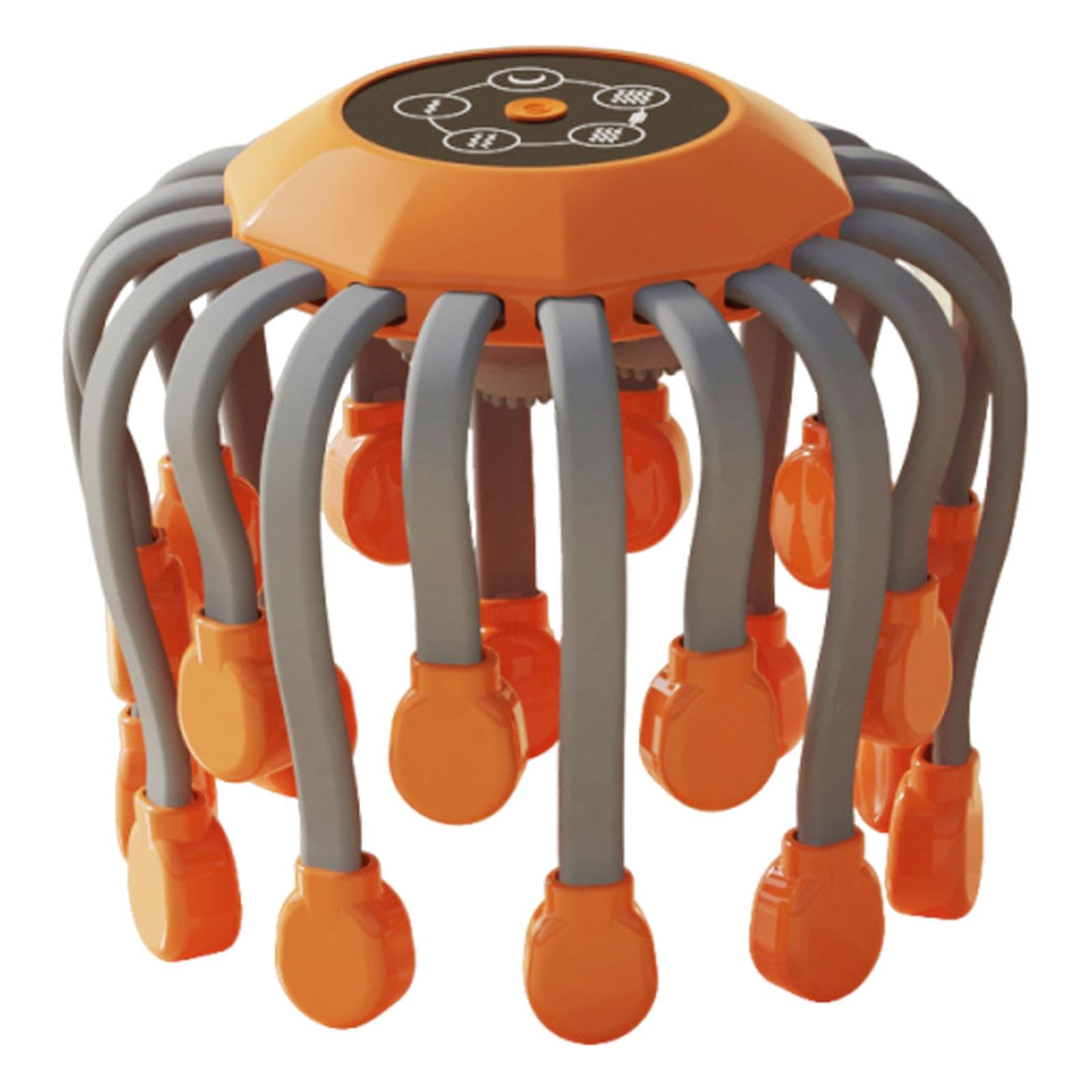 Masajeador de Cabeza Eléctrico con Control de Intensidad Y Modos Variables Diseño Portátil de Pulpo Masaje Escalp Y Relajación Apto para Hombres Y, Naranja
