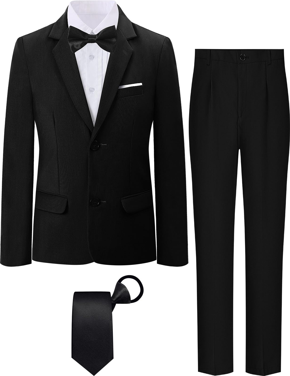 A&J DESIGN Set da smoking da bambino, 5 pezzi, giacca, camicia, pantaloni, cravatta e papillon per bambini dai 6 ai 16 anni, elegante abbigliamento formale