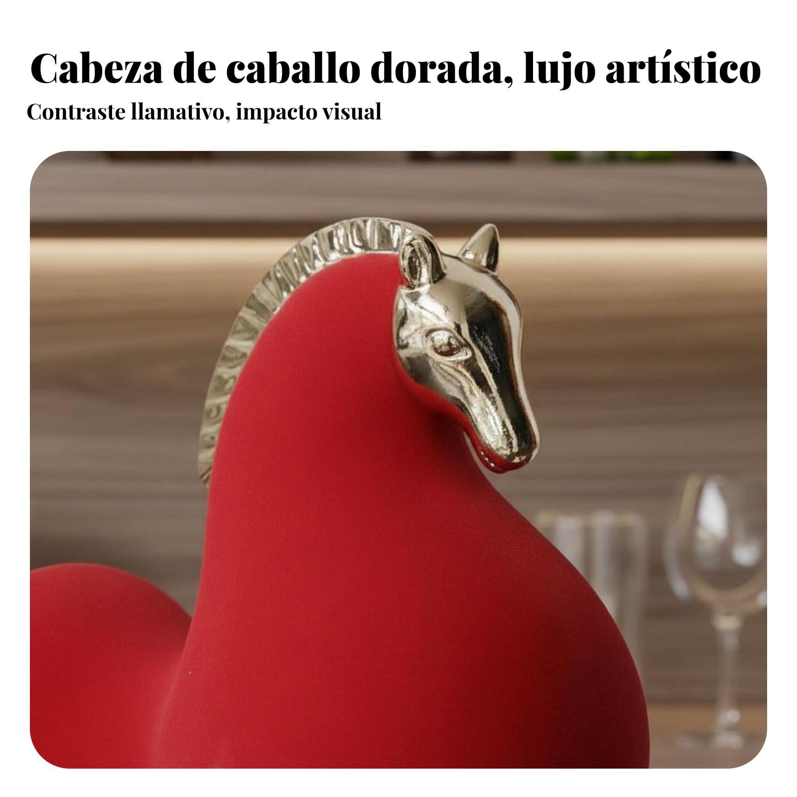 Figura de Resina Caballo Escultura Ornamento Decorativo Estatua Moderna con Superficie Flocked Textura Suave Detalles Artesanales Cabeza Dorada, Gris, Size to 2