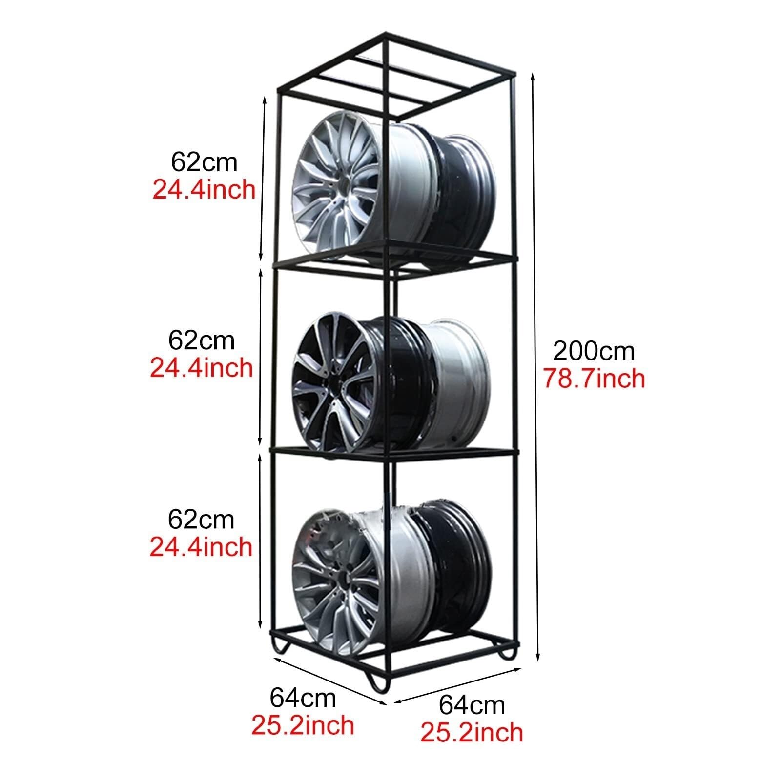 Porta Pneumatici a 3 Ripiani, Porta Pneumatici in Metallo per riporre più Pneumatici, per casa/Garage/Officina, Supporta 300 kg/660 libbre
