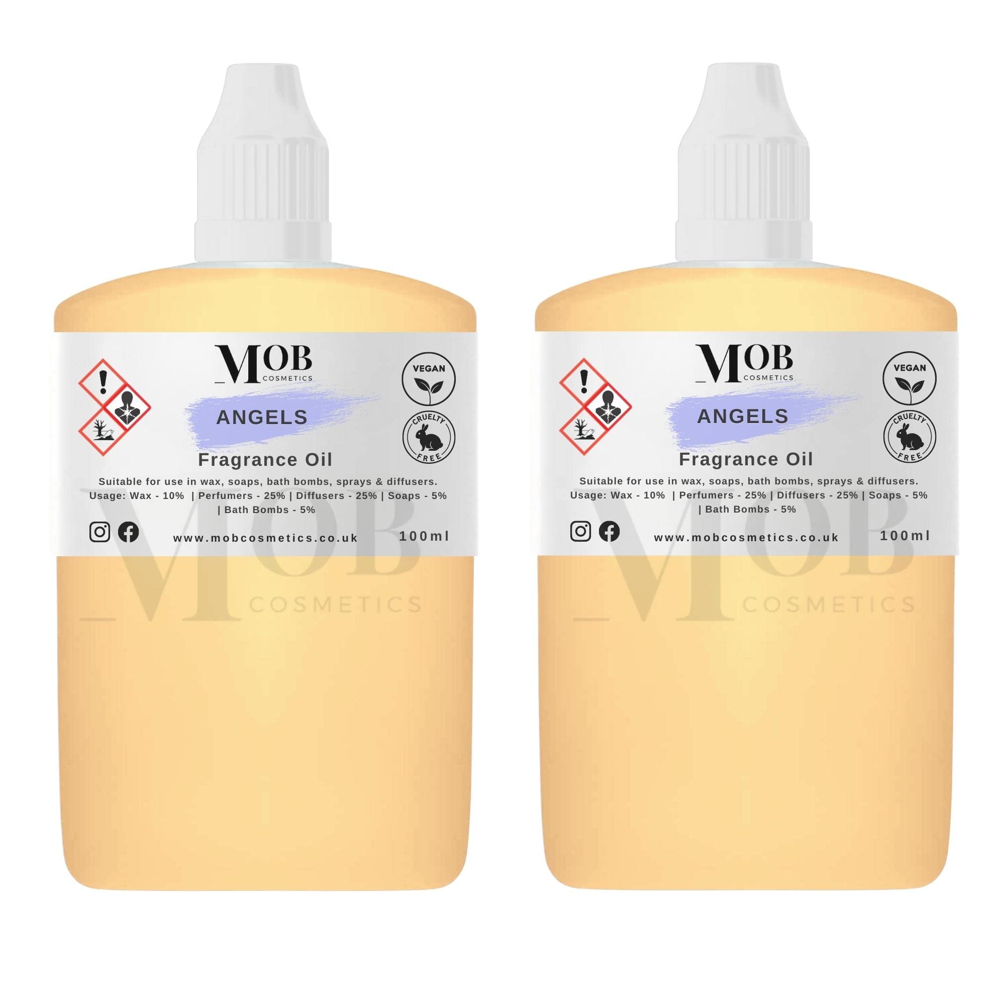 Angels Luxury and Designer Fragrance Oil | Highly Concentrated | Perfect for Candles, Soaps, Bath Bombs, Diffusers, Wax Melts | UK Made | Vegan (Angels, 100ml (Pack of 2))