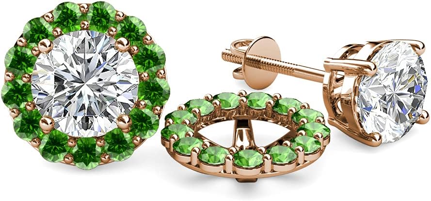 Green Garnet Halo Jacket for Stud Earrings 0.96 ctw 14K Rose Gold
