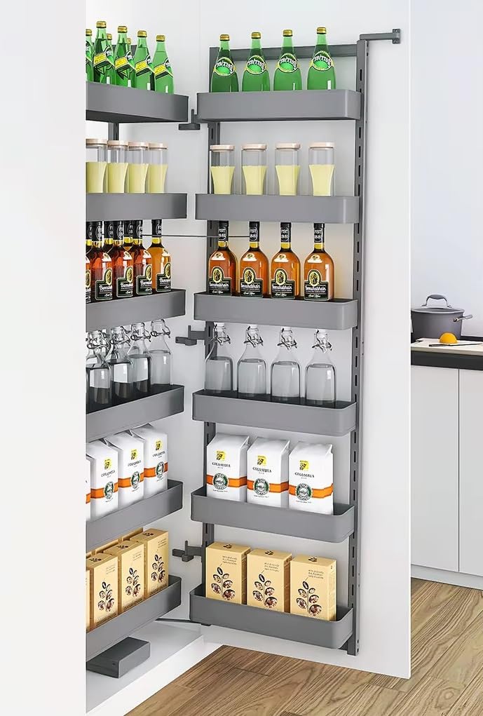 DBR Kitchen Aluminium Alloy Pantry Unit For Cabinet Widht 600 MM Tall Storage Basket Pull Out Kitchen Pantry 6-Layer Cabinet Organizer-picture-27