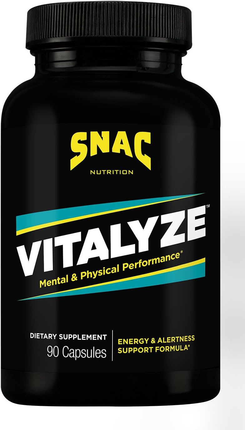 SNAC Vitalyze Mental Alertness & Physical Performance Formula - Vitamin B6 Ideal for Men & Women - Enhances Focus, Supports, Physical Performance & Nerve System - Improves Mood & Fatigue - 90 Capsules