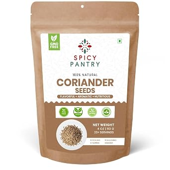 بذور الكزبرة SPICY PANTRY 4 أونصة كاملة، توابل عطرية للكاري والتخليل والخبز بنكهة الحمضيات الدافئة، مثالية لمزيج التوابل والحساء