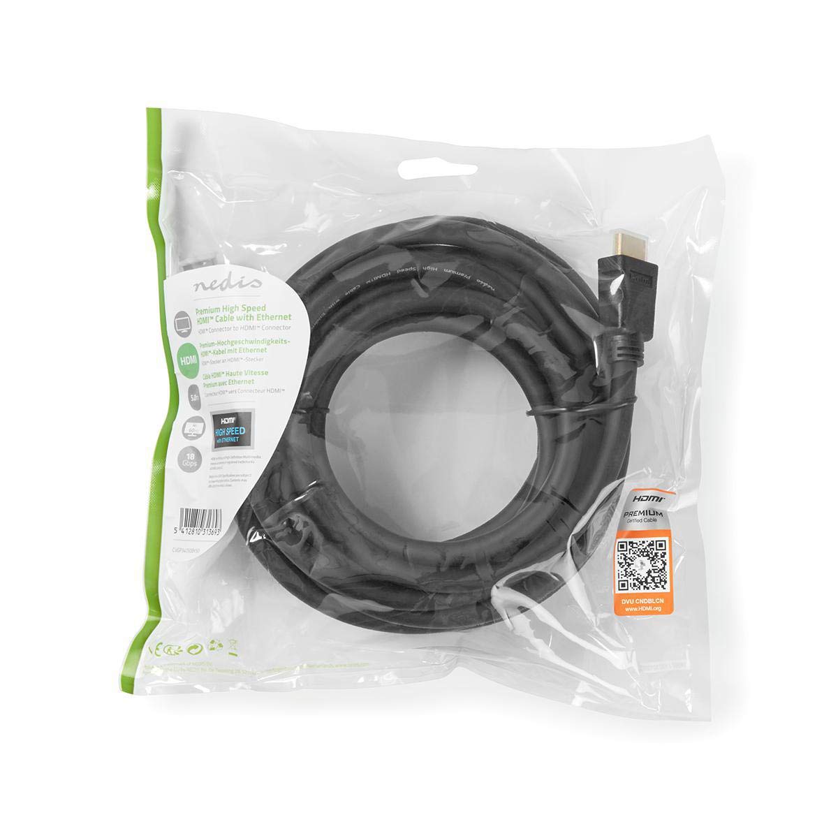 NEDIS - High Speed HDMI ™ Cable with Ethernet - 18 Gbps - 5 m - Round - PVC - Black - Image 4
