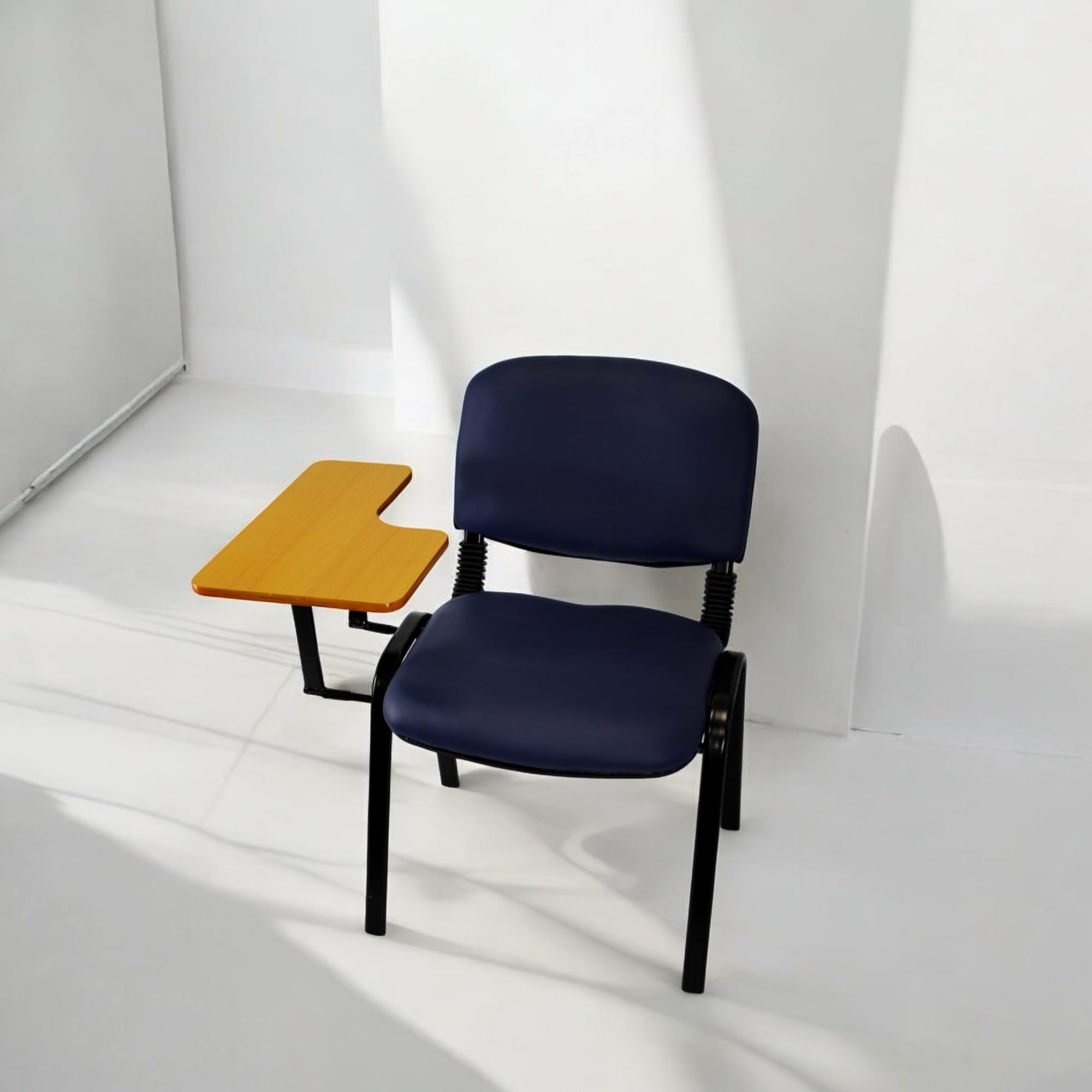 Meta Office Heavy Duty Stackable Guest & Reception, Office Chairs for home, Black Frame (1, PU Blue with Tablet)