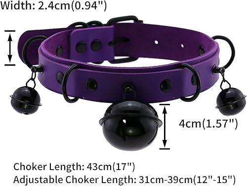 Miniatura 2 de Multicolor PU Simulated Leather Black-tone Silver-tone 4cm Large Bell Rivets Neckband Choker Necklace