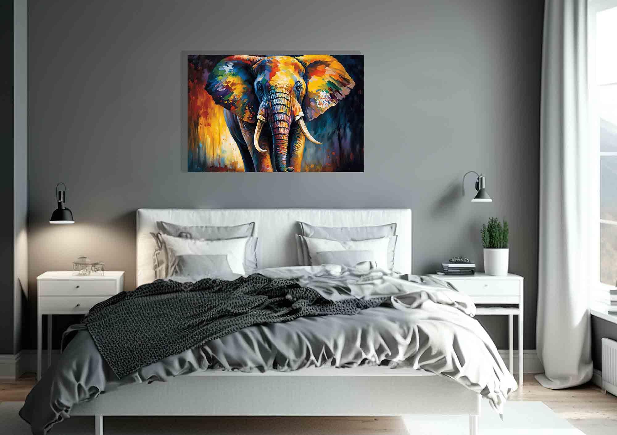 Artley Prints - Elefant Hochformat Bunte Wandleinwand für Wohnzimmer - Abstrakte Dekoration zum Aufhängen Kunstdrucke Gerahmte Bilder groß 86 x 61 cm (34 x 24 Zoll) A1