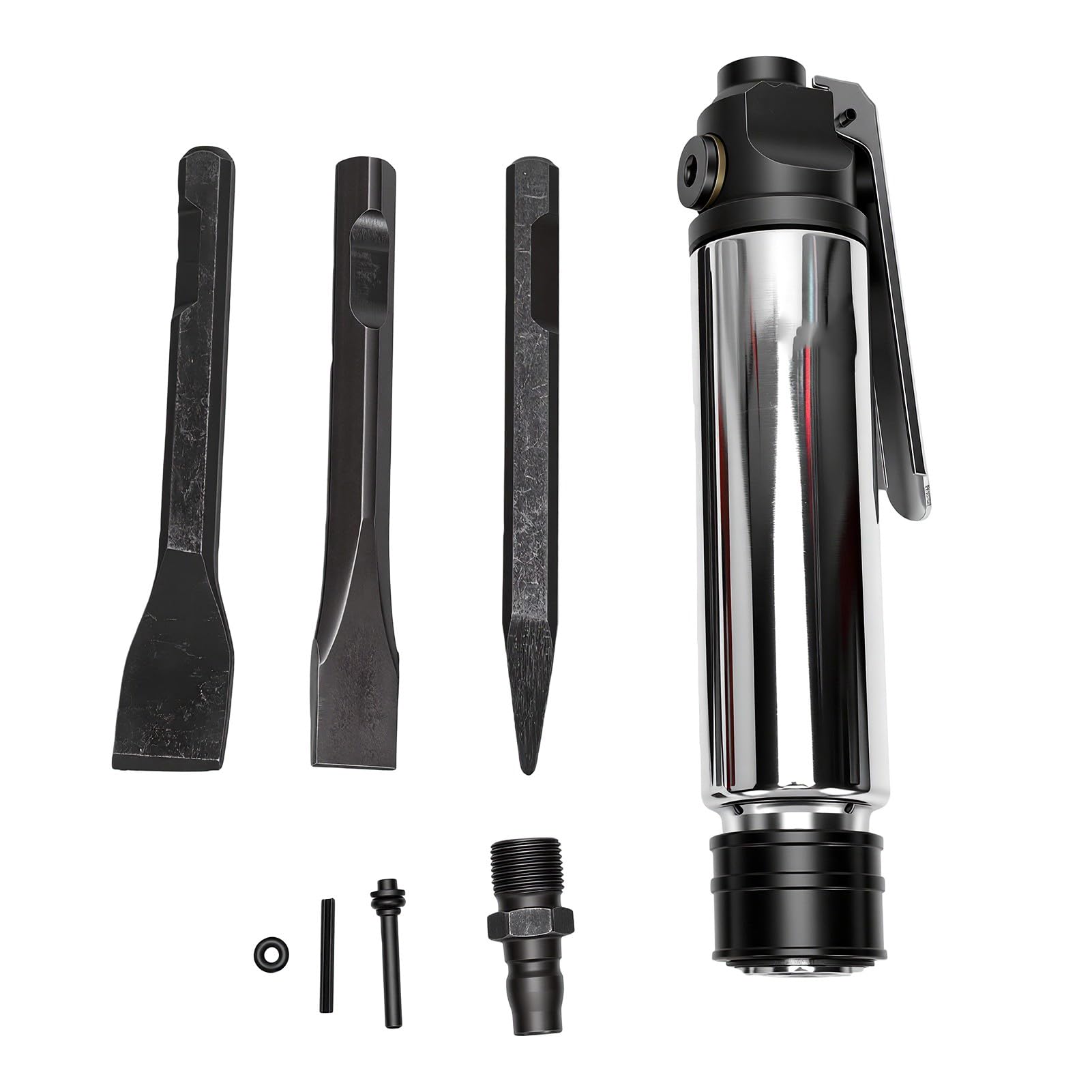 Topiky Spazzaneve Pneumatico con 3 Scalpelli, Strumento Antiruggine per | Straight Handle Air Chisel Hammer, Reinforced Alloy Cylinder, for Concrete Grooving and Welding Slag Removal