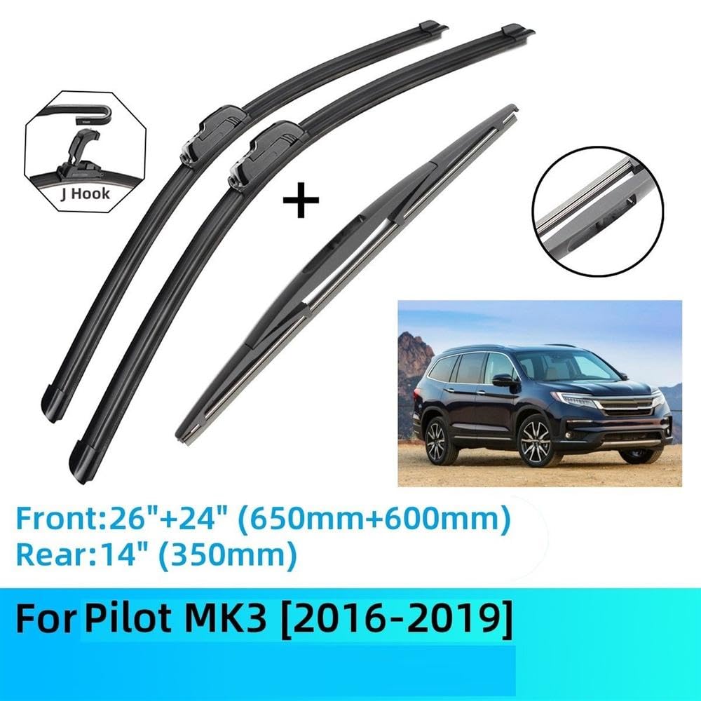 Limpiaparabrisas Coche Para Pilot MK3 Escobillas Limpiaparabrisas Traseras Delanteras Accesorios Cepillos Gancho En U 2016-2019 Limpieza Parabrisas
