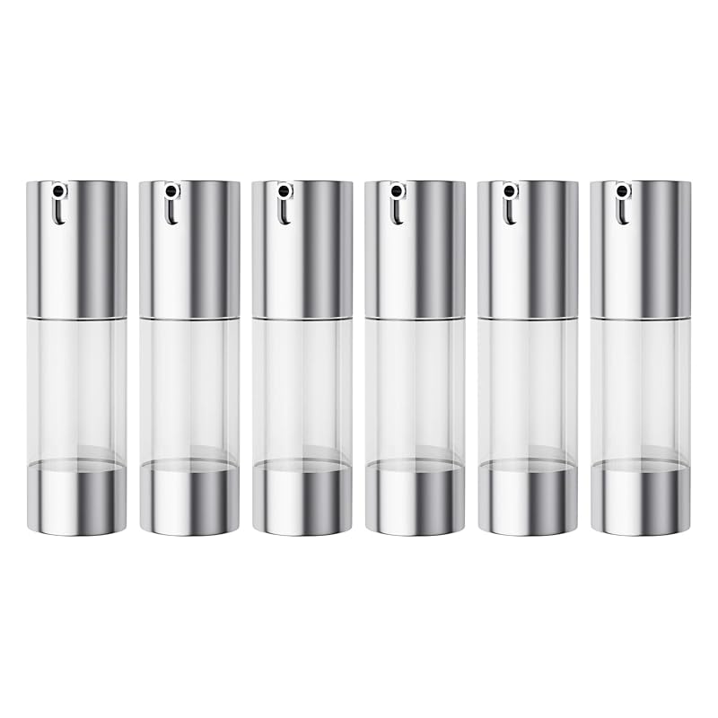 longway Frasco cosmético airless com bomba prateada, 30 mL, Pacote com 6