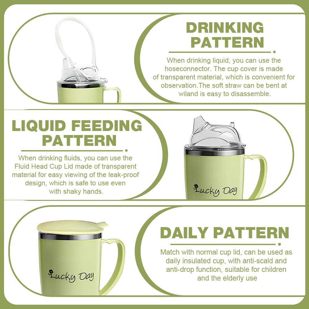 Tazza Sippy da 350ml per Adulti, Tazze Anti-Spruzzo 3-in-1 per Anziani, Bicchieri per Anziani con Coperchio e Cannuccia da 30cm, Tazza Sippy Anti-Spruzzo per Adulti con Manico, Tazze in Acciaio