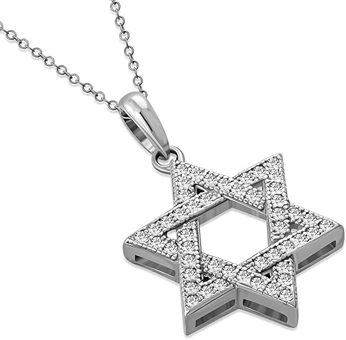 Collar con colgante de plata de ley 925 con diseño de estrella de David blanca