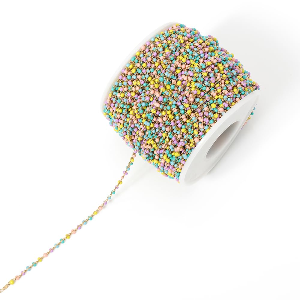 10 Metri/Rotolo Catena di Perline in Acciaio Inossidabile Rotolo di Cavo Collana in Oro Catena a Sfera for Gioielli Che Fanno Componenti Fai da Te (Color : Gold Colorful-2)