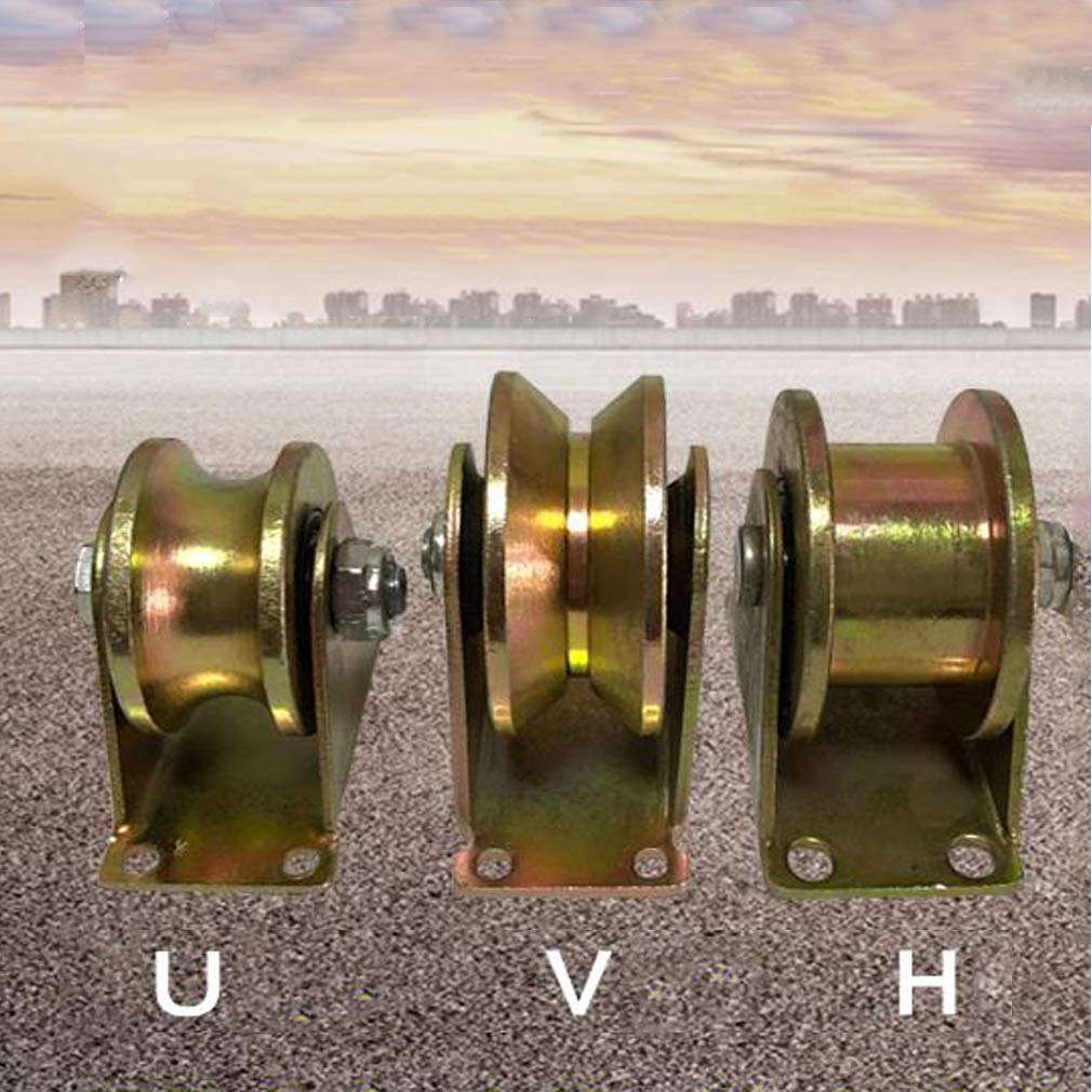 Rillenrad vom U-Typ, Schwerlast-Rigider aus farbigem Stahl mit Halterung, für umgekehrte Schiene, Rolltor, Industrie, Drahtseilschiene, Tragfähigkeit 200–1200 kg, 2 Stück (U-Typ 4 Zoll/100 mm)/V-Typ