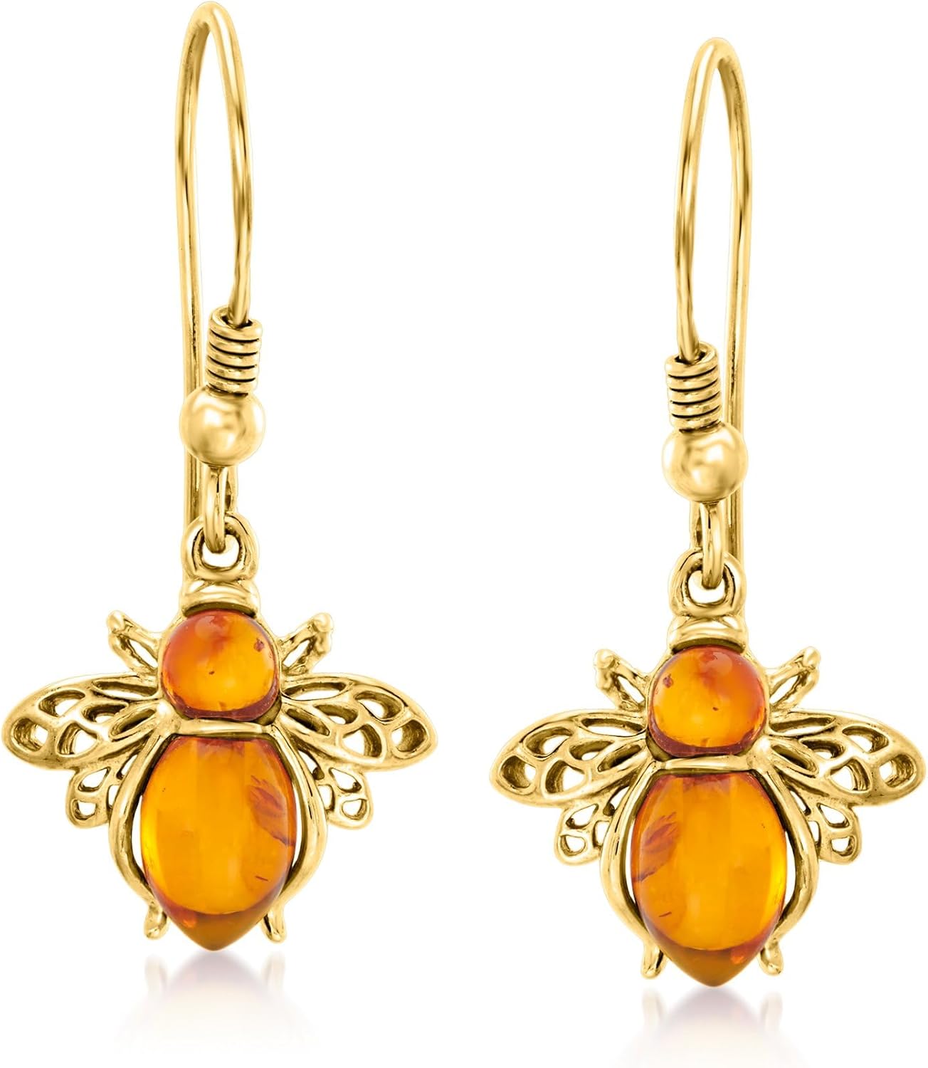 Ross-Simons Amber Bumblebee Drop Earrings in 18kt Gold Over Sterling