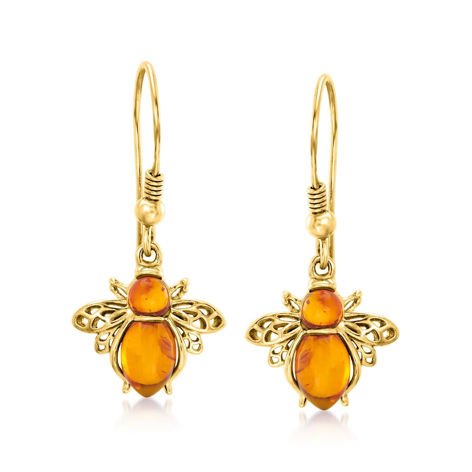 Ross-Simons Amber Bumblebee Drop Earrings in 18kt Gold Over Sterling
