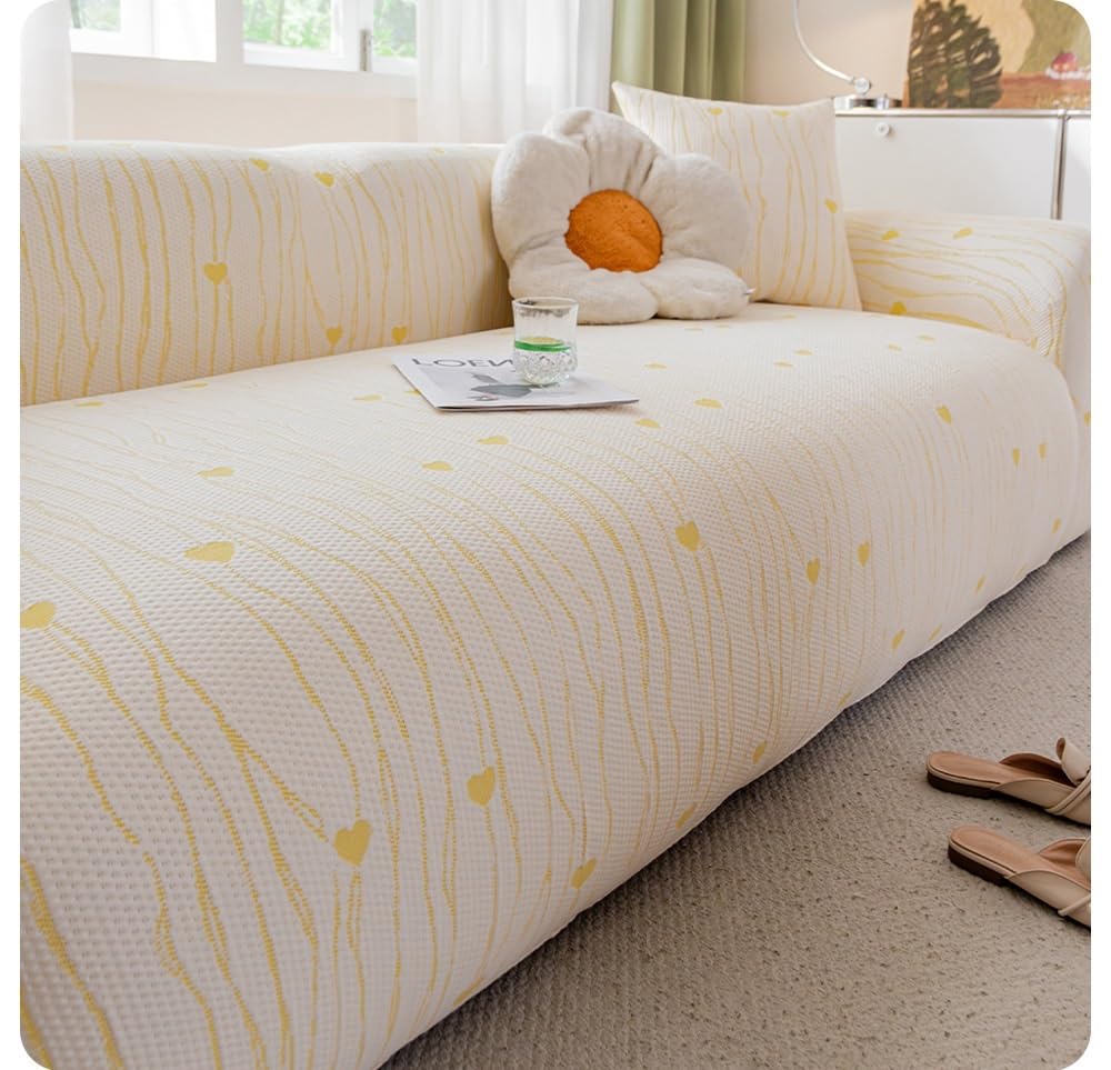AWSQ23 Cooling Ice Silk Striped Sofa Cover(Yellow,Footrest 70 * 90cm)