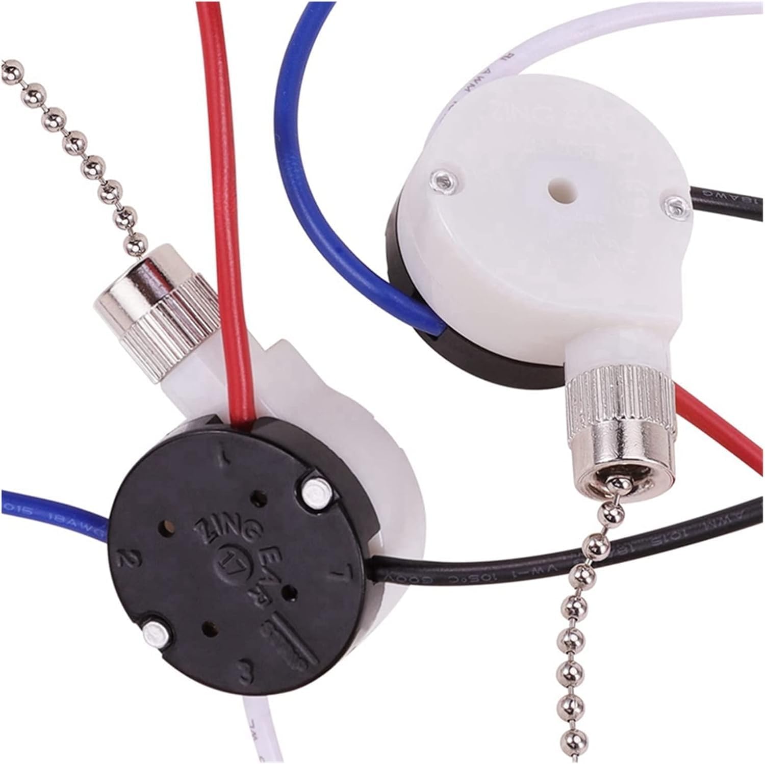 Ceiling Fan Switch，Pull Chain Switch，2X Kit 3 Speed 4 Wire, Fan Switch Speed Control Switch, Pull Wire Switch with Rope Silver