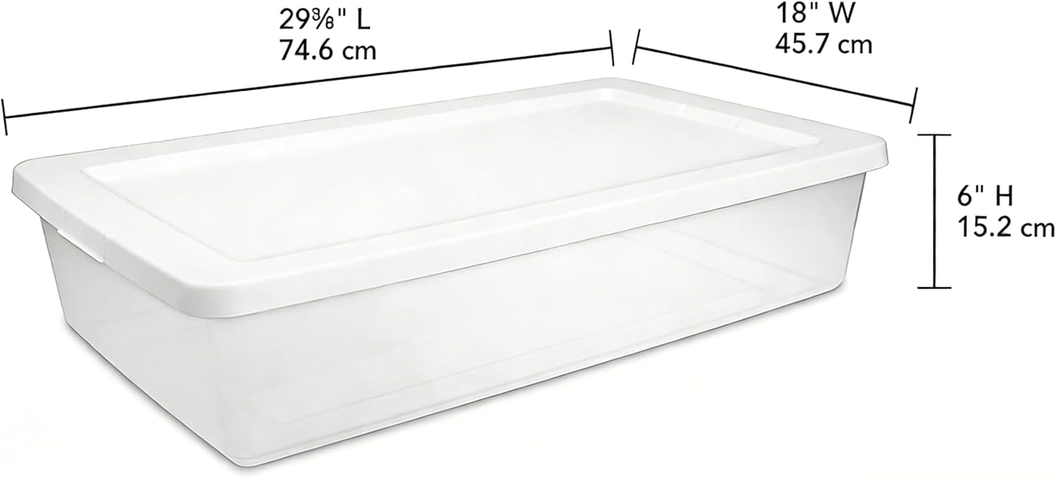 2 Pack Under Bed Storage Bin with Lid,41 Quart Clear Plastic Container for Clothes Linens,29.5x18x6 Inch Stackable Organizer Box with Snap-On Cover,Transparent Underbed Design