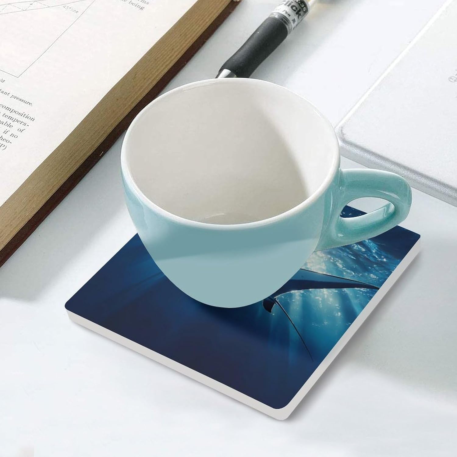 Ocean Stingray Fish Ceramic Coasters Square Drinks Coaster Coffee Table Decor Table Coaster for Home Bar