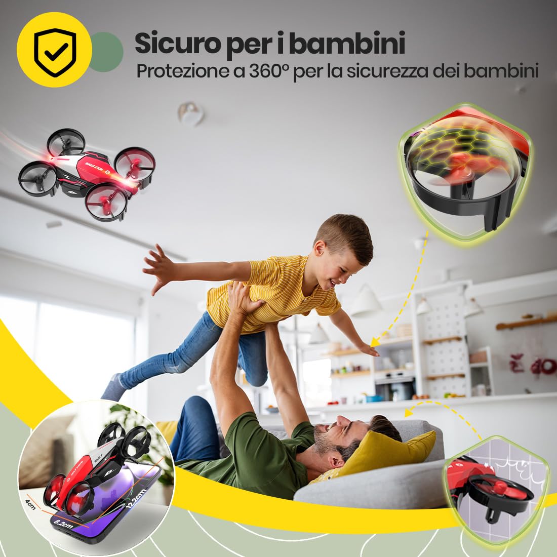 Holy Stone HS210F Mini Drone per Bambini, Quadcopter RC 2 in 1 per Interni con Luci LED, Modalità di Atterraggio e volo, 3D Flip, Batteria Sicura Modulare, Giocattolo Regalo per Ragazzi e Ragazze