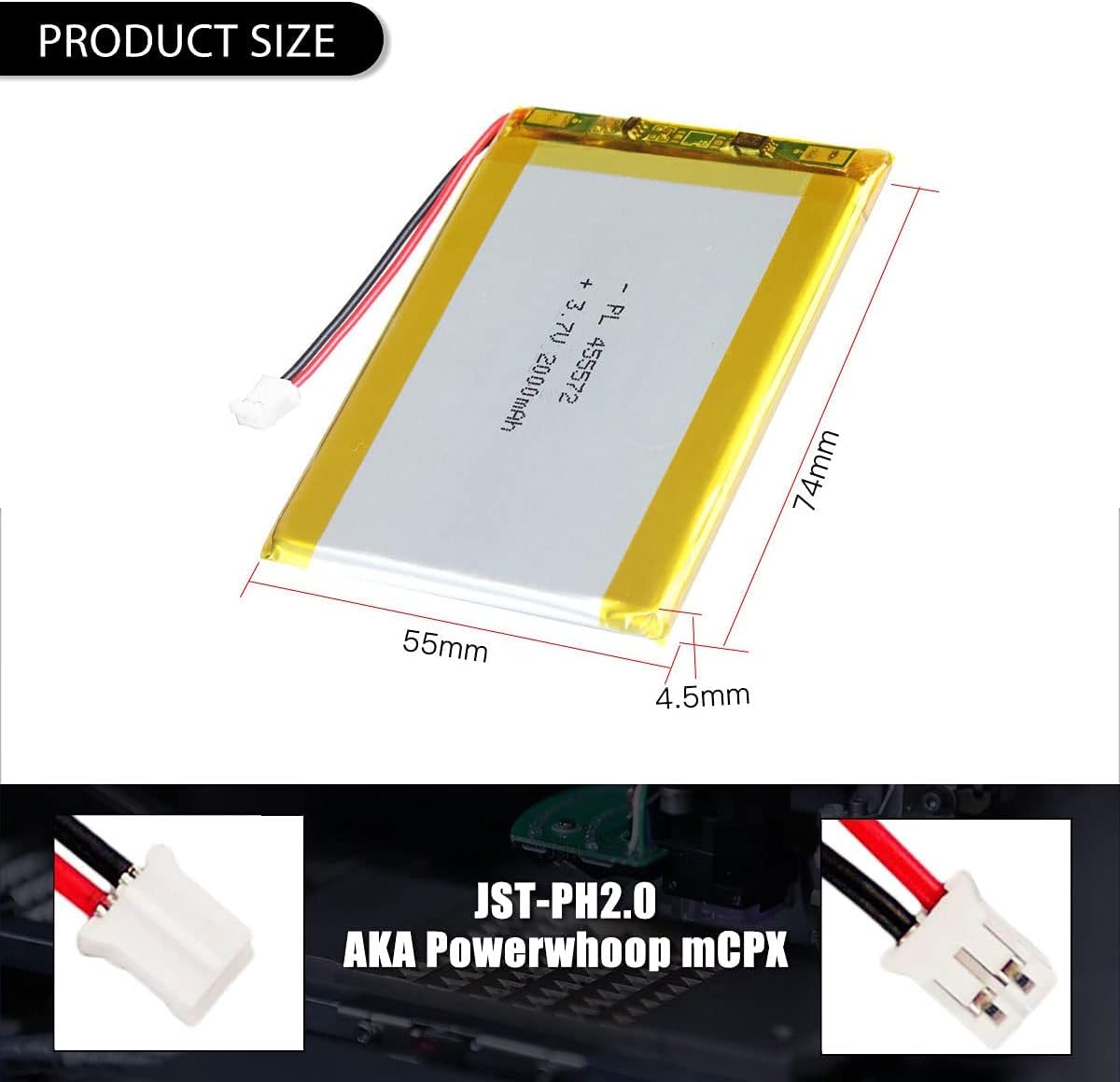 AKZYTUE 10X 3.7V 2000mAh 455572 Lipo Battery Rechargeable Lithium Polymer ion Battery Pack with JST Connector