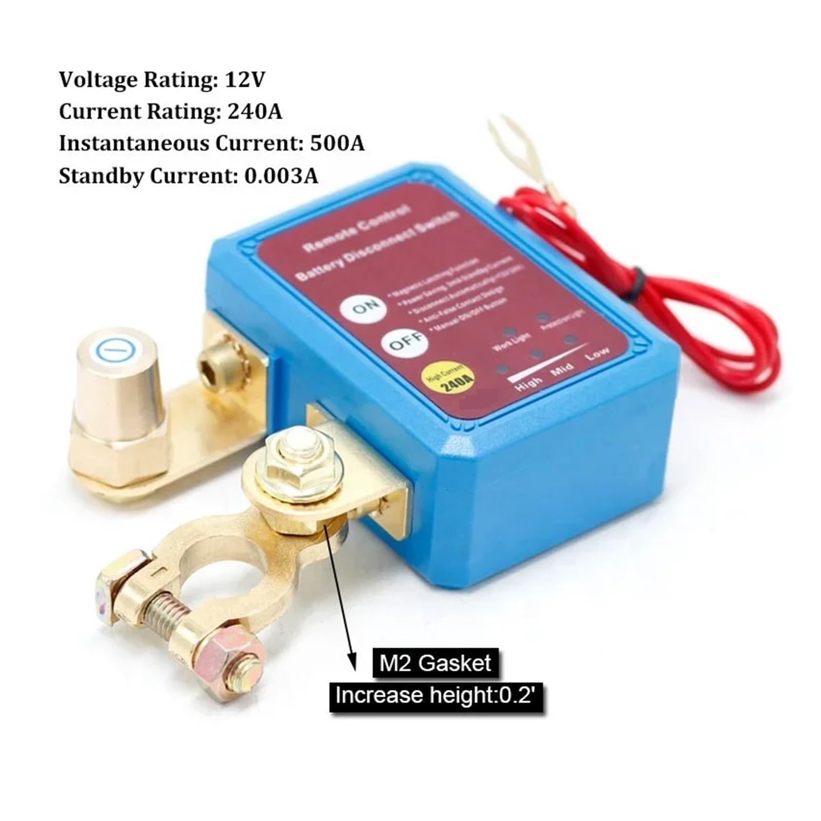 Interruptor de Corte de la batería Interruptor de desconexión de batería, 12 V, 240 A, Interruptor de Apagado y Apagado con Control Remoto for Coche y camión