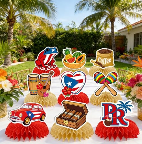 Image of Puerto Rico Party Decorations - 9 Pcs Happy Birthday Centerpieces
