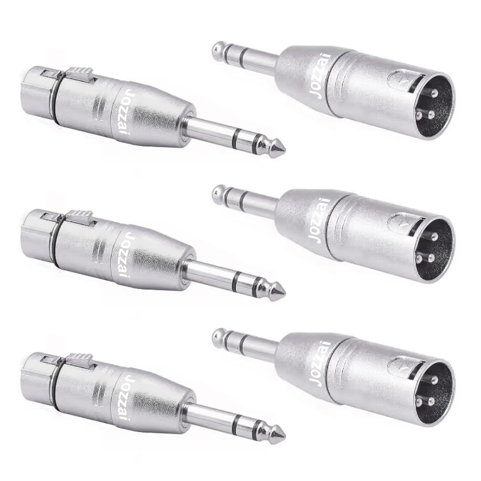 1/4 TRS auf XLR Adapter für Mikrofon, Mischpult, 6 Stück (3 Paar), Silber, 3 Stecker auf 1/4 Anschluss, 3 Buchse auf 6,35 mm Kupplung, 3-poliger XLR-Adapteranschluss, Zinklegierung mit