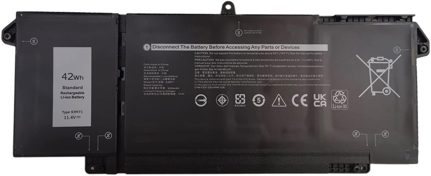9JM71 11.4V 42Wh Battery Compatible for Dell Latitude 13 5320, 13 5320(2-in-1), 14 7320 7420 7520, 5320 7525