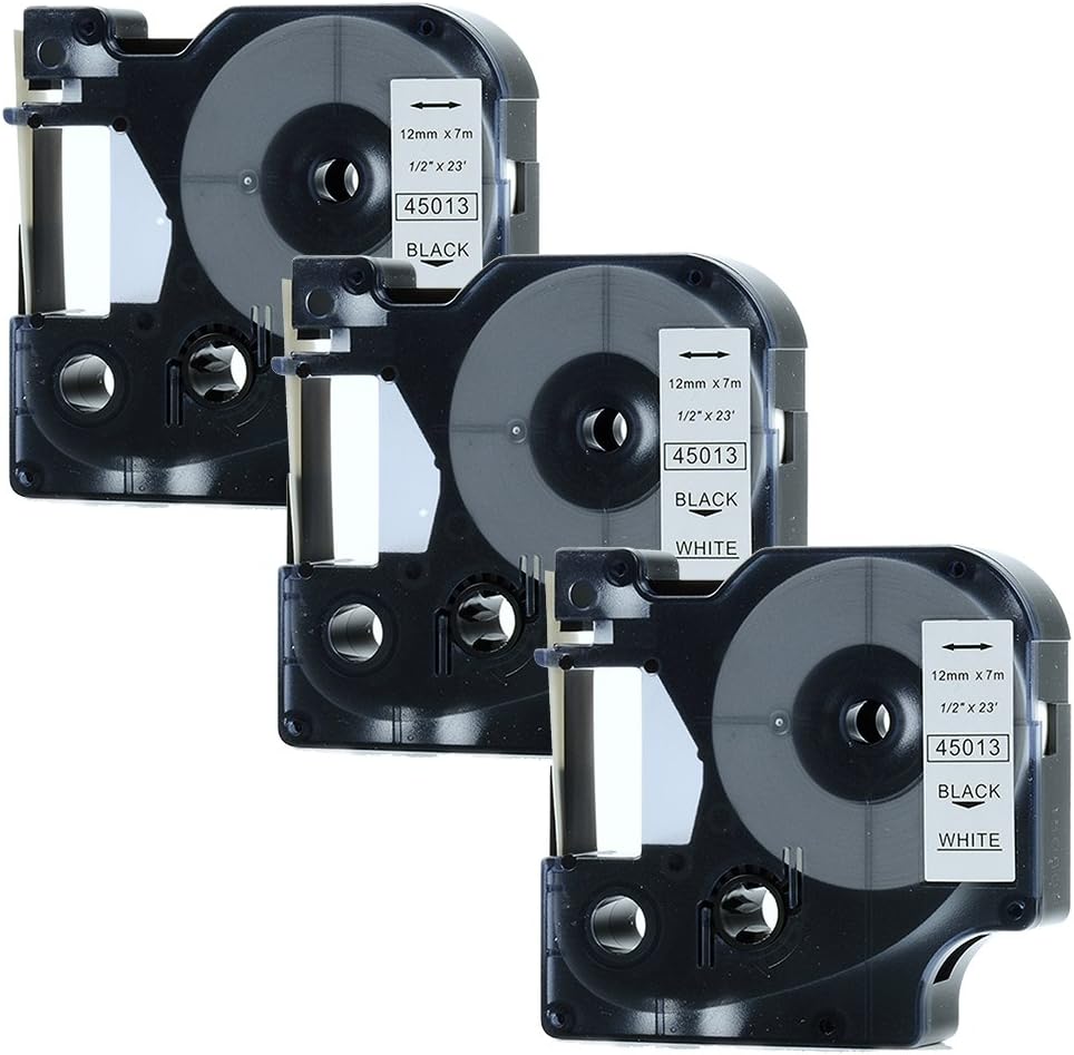 Royplus 3 Pack Replacement DYMO D1 45013 S0720530 Labeling Tape, 1/2" Width x 23' Length, Black Print on White Tape