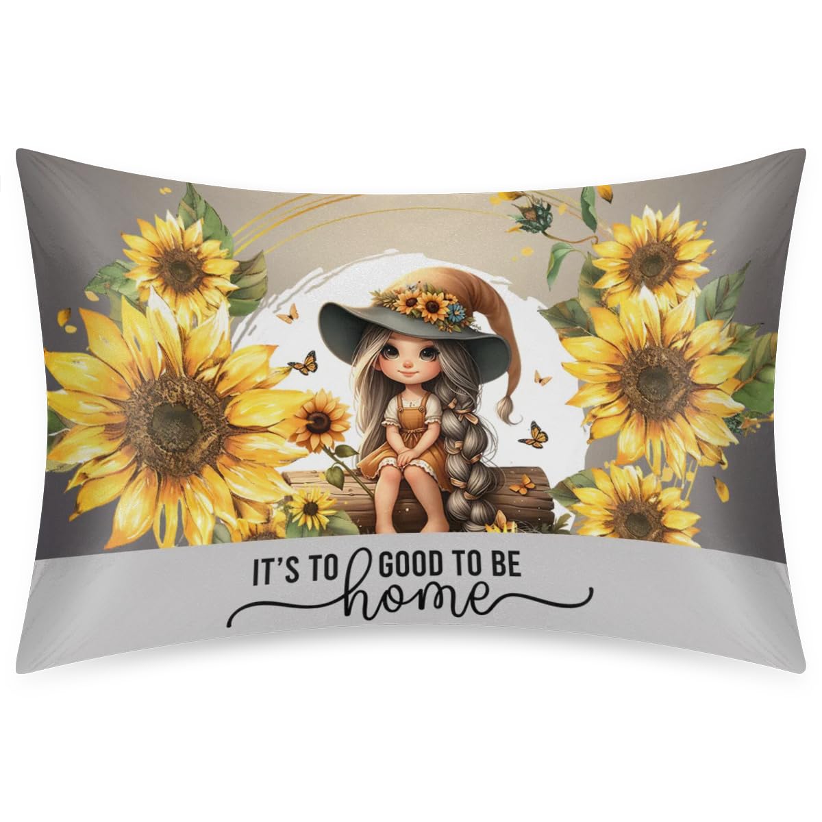 Satin Pillowcase for Hair and Skin Queen Size Silp Silk Pillowcase Soft Cute Sunflower Girl Satin Cooling Pillow Covers with Envelope Closure for Bed Hoilday Decorative 20 × 30inch 1 pcs