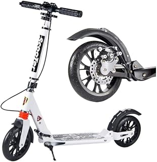XBSLJ Kick Scooter, Kids Scooter Folding Kick Scooter Glider Dual Suspension & Adjustable Height Deluxe Aluminum Big Wheels Hand Brake for Adult Youth-White