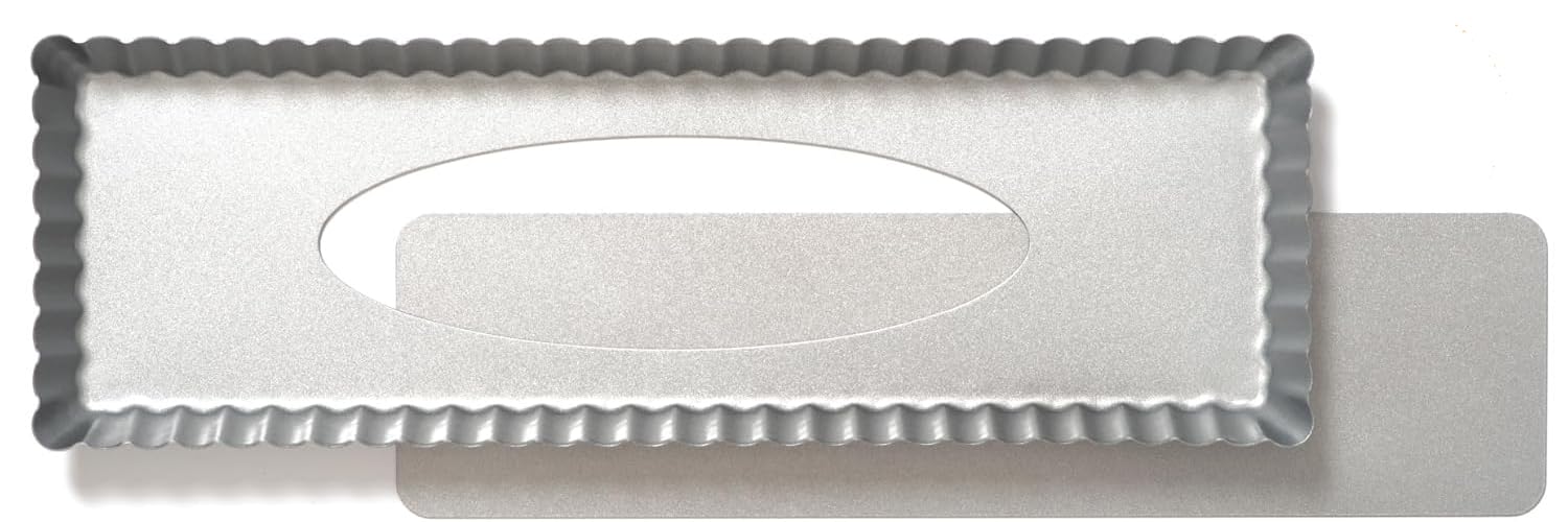 Decora 0070026 Nonstick Fluted Rectangular Tart Pan 13.8 Inch x 4.3 Inch x 1 Inch High with Loose Removable Bottom