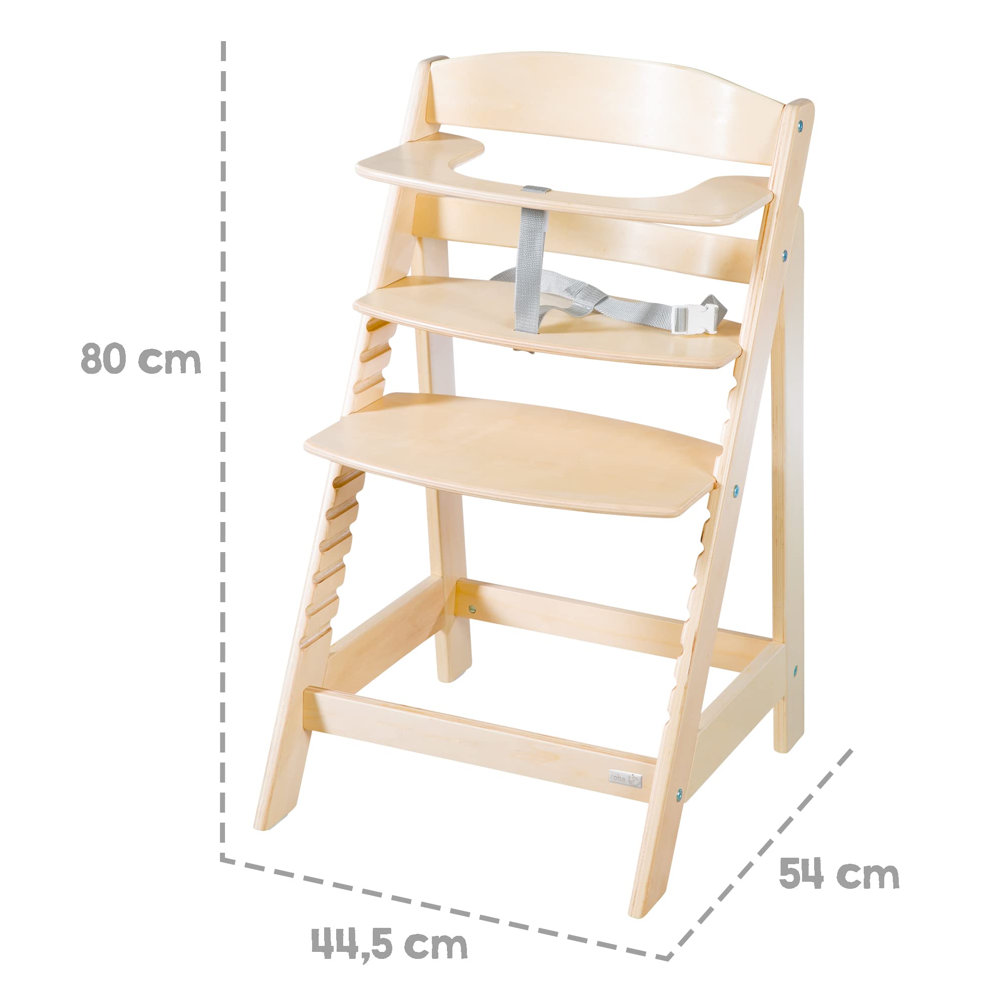roba Babyhochstuhl Sit Up Flex - Mitwachsender Hochstuhl aus Holz - Verstellbarer Kinderhochstuhl mit Schrittgurt - ab 6 Monaten bis 70 kg - Natur