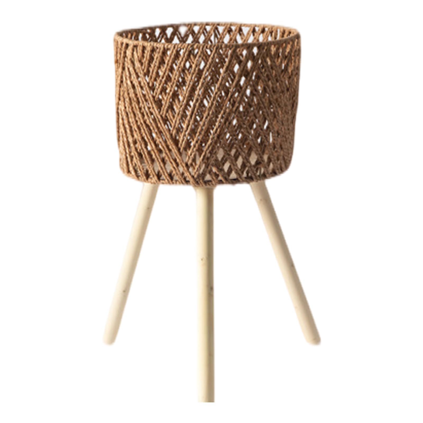 NPYQ Plant Stand with Wood Leg Support Flowerpots Storage Shelf Handwoven Flower Baskets Decorative Rack for Succulents Garden Planter