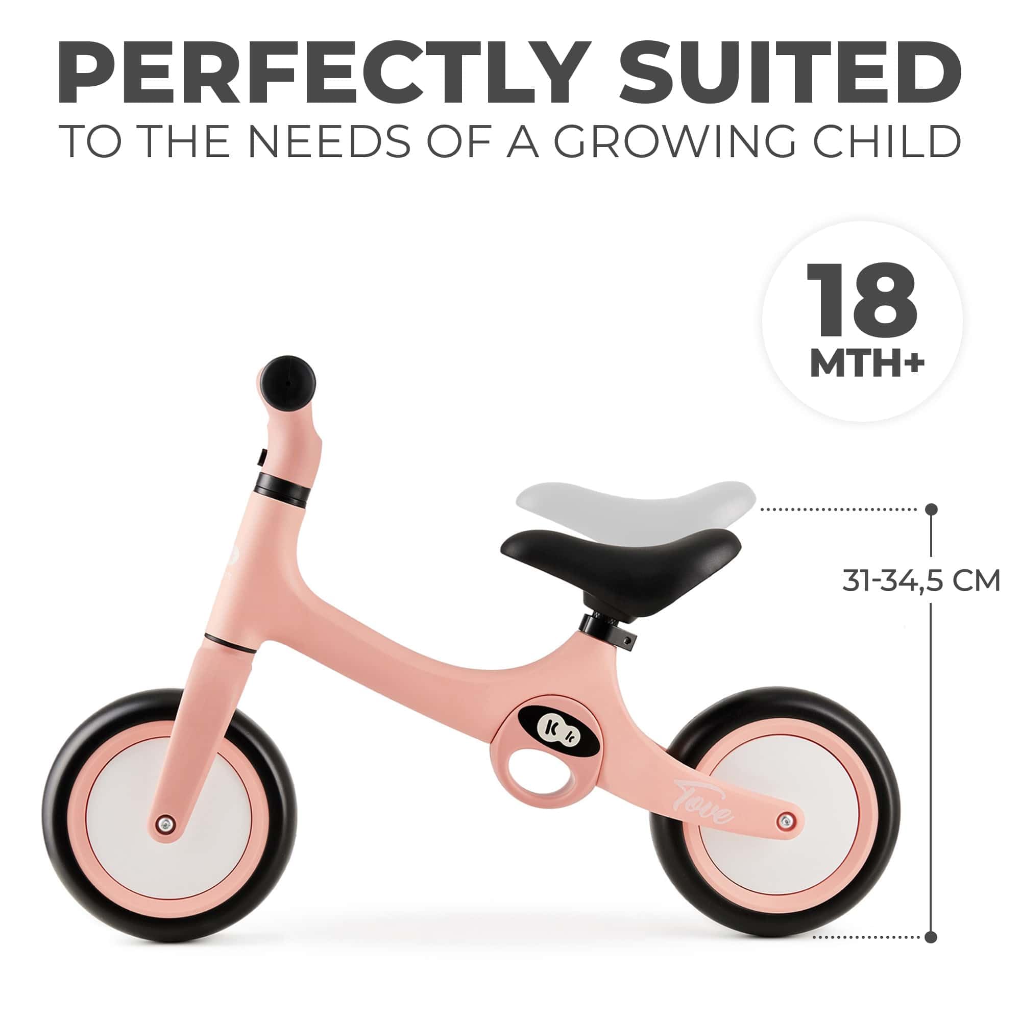 kk Kinderkraft TOVE Bicicletta bambini da 1,5 anni, Bici senza pedali, Design sportivo, Regolazione della sella, Bloccasterzo, Montaggio facile, Struttura leggera - 2 kg, Rosa