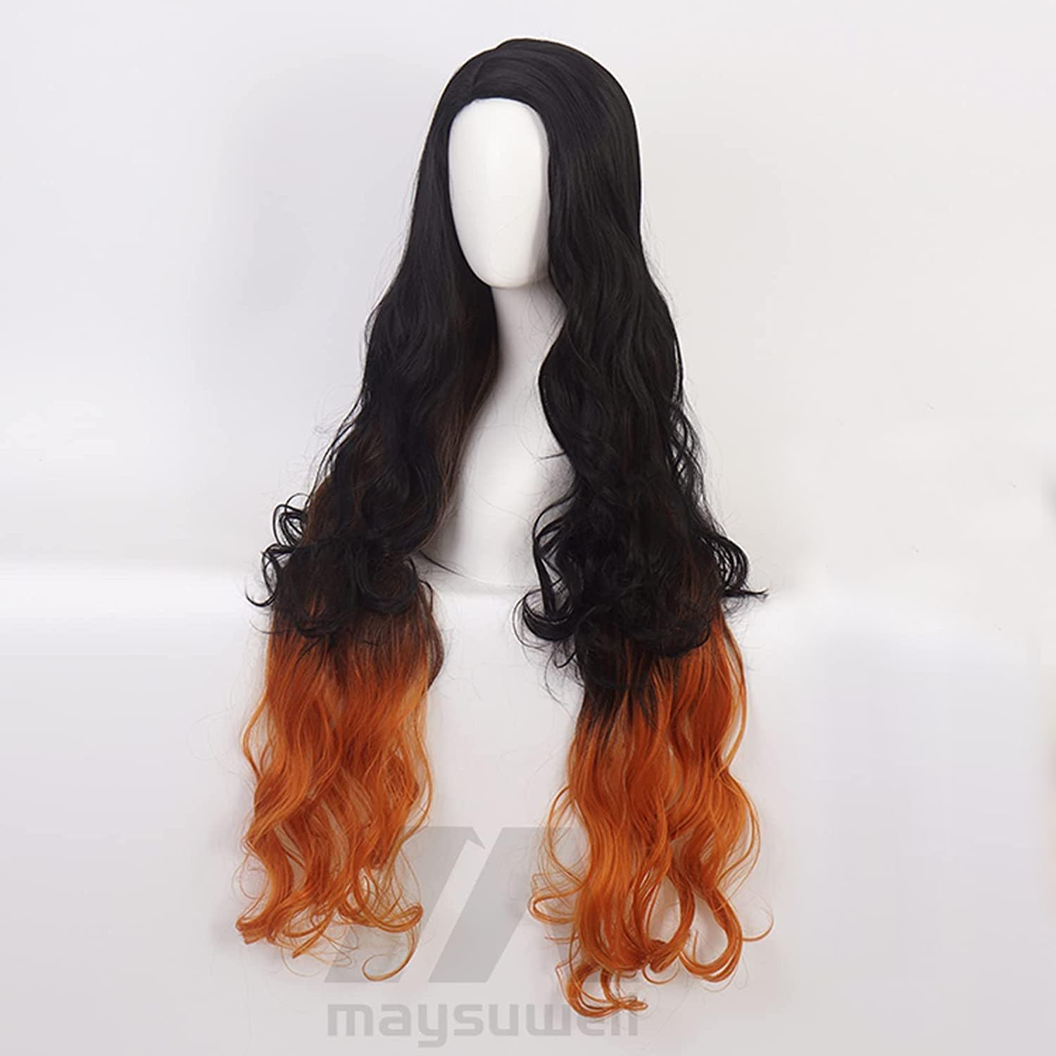 Cosplay Wig Anime Wigs Black Gradient Brown Long Wavy Hair for Women Halloween,Carnival,Costume Party, Black Orange Gradient - Image 4