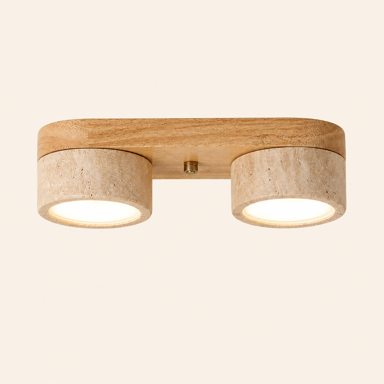 ITOSUI LED Ceiling Light Natural Yellow Travertine Ceiling Lamp Wood Base, Natural Stone Semi Flush Mount Lighting Fixture, Nordic Ceiling Lamps for Bedroom Entryway Aisle Stairs(Wood Color)