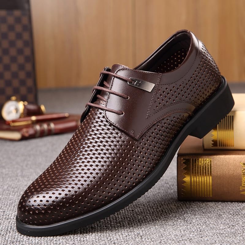 Men's Summer Breathable Cutout Formal Dress Shoes Retro Oxford Lace-Up Casual Derby Shoes4